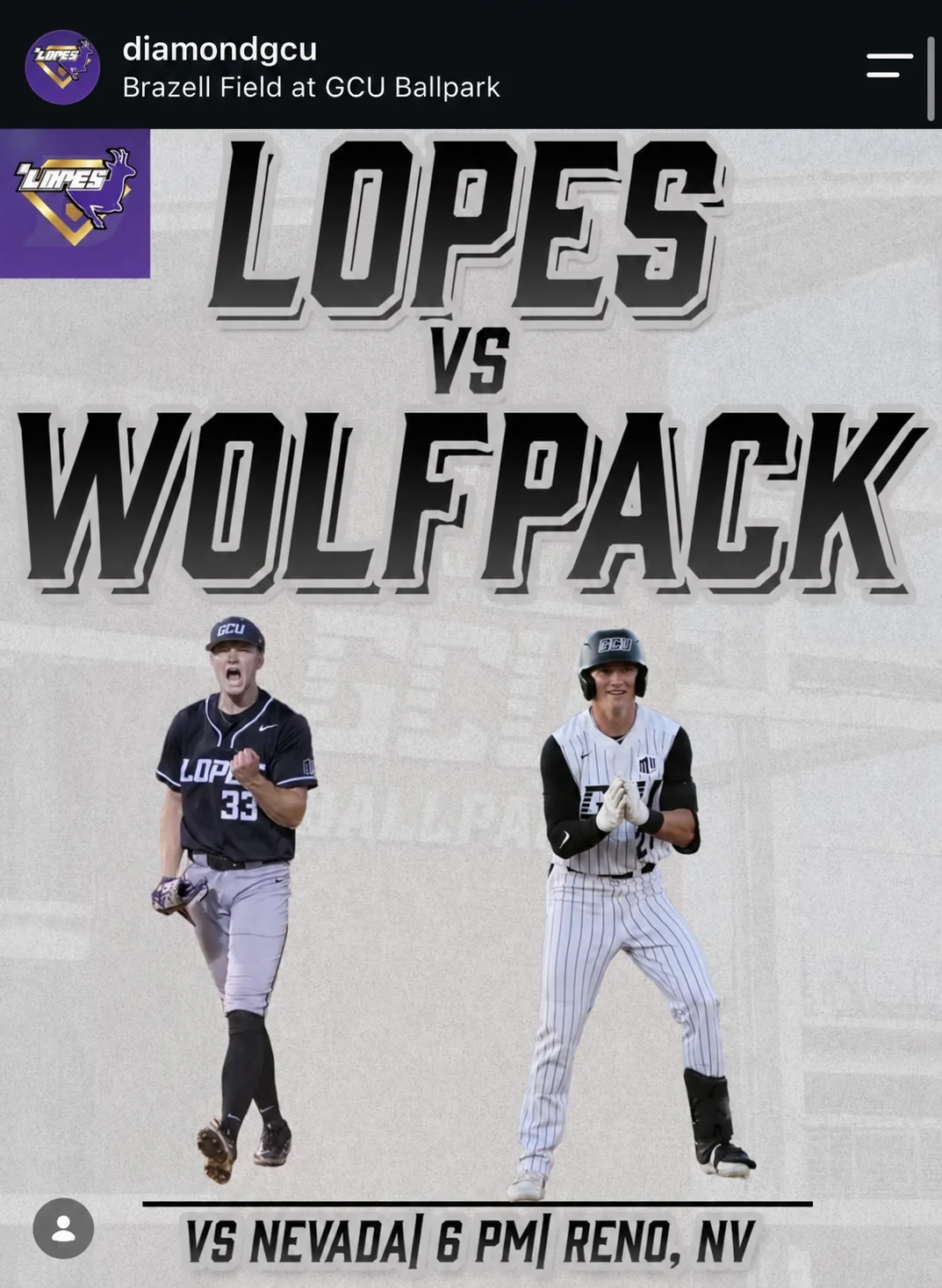 Diamond GCU game-day graphic for GCU against Nevada